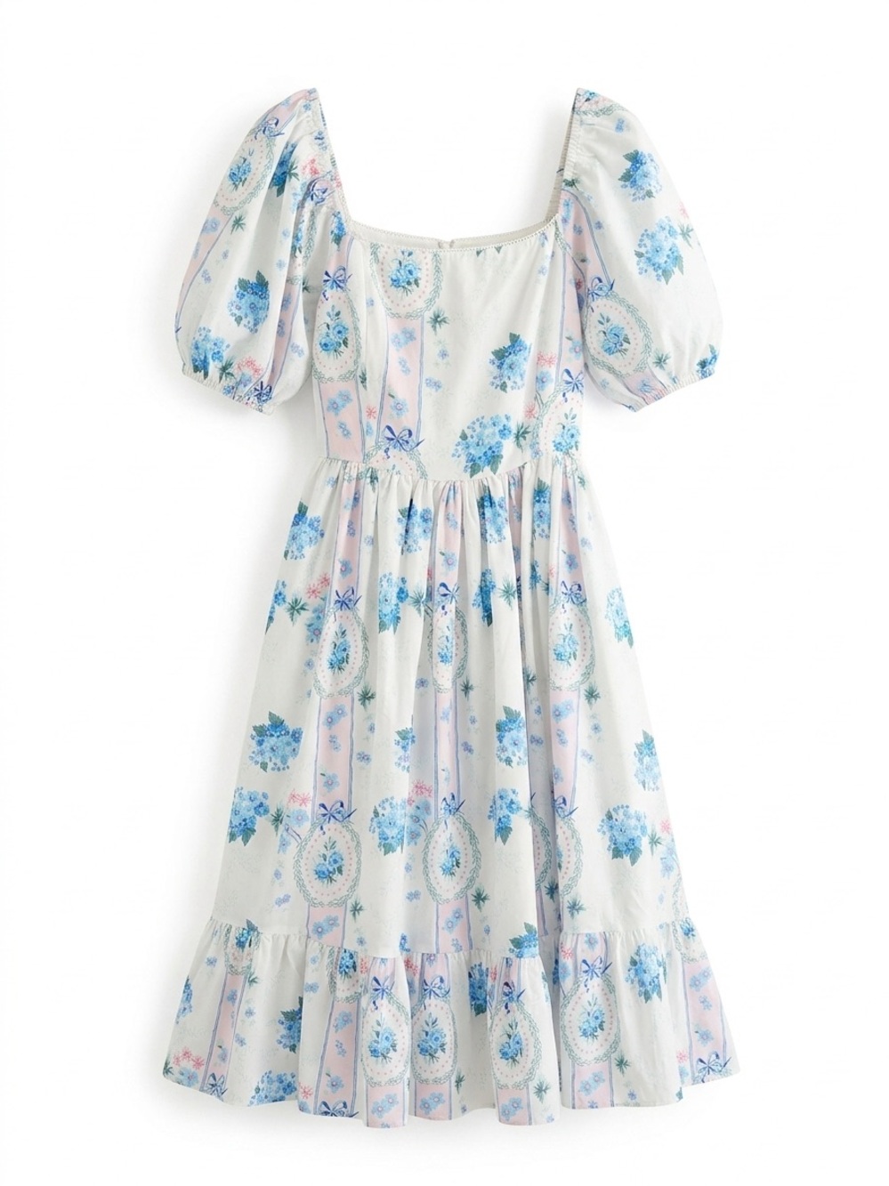 ✨M✨ Zara White Midi Dress with Blue and Pink Floral Print - Picture 2 of 4